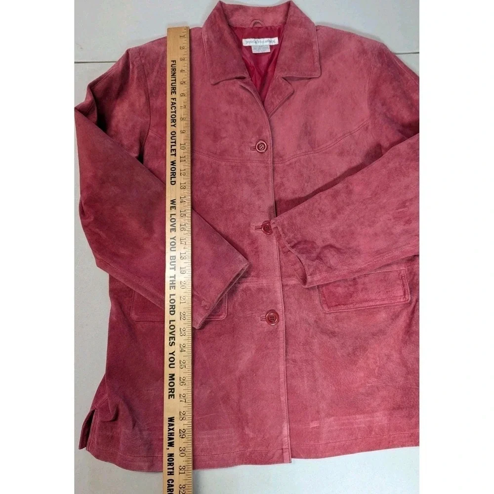 Jessica Holbrook Red Suede Barn Jacket Large Washable Leather Utility Coat 90s - Picture 5 of 16